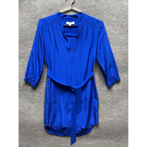 Amanda Uprichard Dresses & Skirts - Amanda Uprichard Striped Tie-Waist Mini Dress Blue P Deep V 3/4 Sleeve Mini SILK